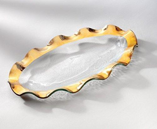 Annieglass Ruffle Oval Serving Platter - Platinum Trim