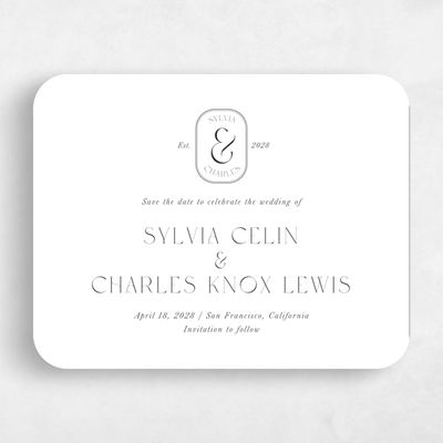 White Rounded Wedding Save the Date - Bayeux Landscape
