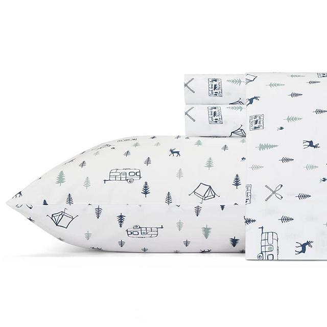 Eddie Bauer Home | Percale Collection Sheet Set-100% Cotton, Crisp & Cool, Lightweight & Moisture-Wicking Bedding, King, Campout