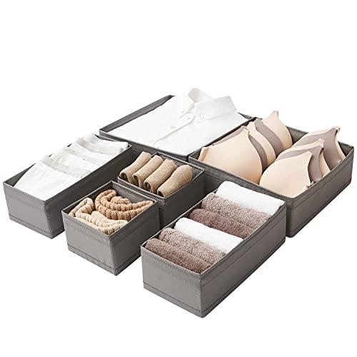Hanspace Underwear Organizer Drawer Dividers For Clothes Sock Bra Lingerie Storage Washable Foldable Oxford Box 6 Pcs Grey Color