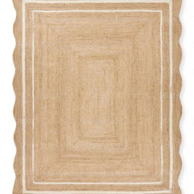 Sanwariya Natural Jute Scalloped Bohemian Decor Handwoven Custom Decorative Rug (BD1) (2x7 ft-WHT)