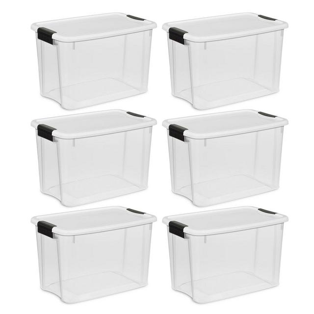 Sterilite 30 Quart Clear Plastic Stackable Storage Container Bin Box Tote with Latching Lid Organizing Solution for Home & Classroom, White