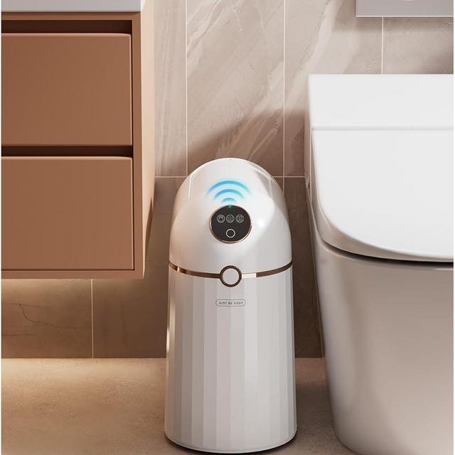 JustBeEasy Bathroom Automatic Touchless Trash Can, Self Sealing and Self Changing, Smart Motion Sensor Trash Can with Lid, 2.7 Gallon Waterproof Small Bedroom Garbage Can