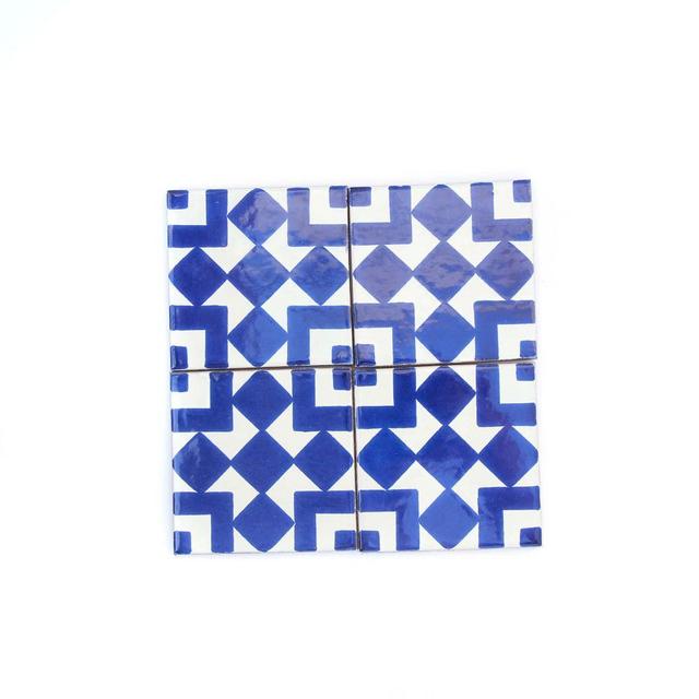 Talavera Tile Coaster Ceramic And Cowhide Blue And White Pattern Coaster