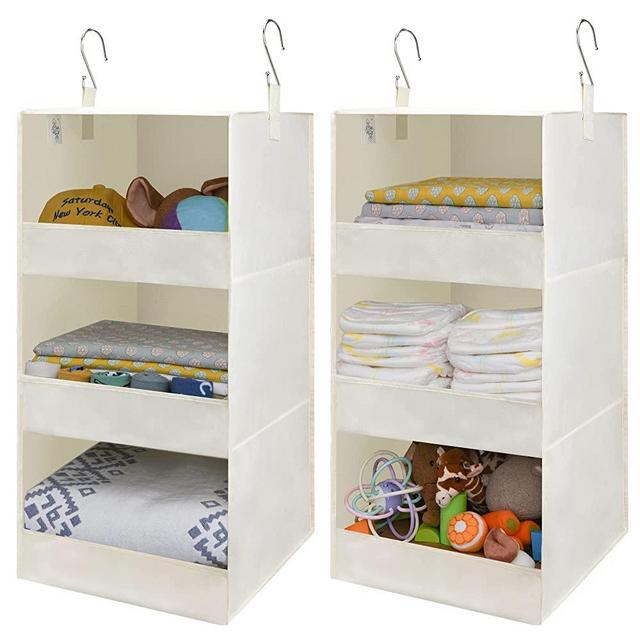 GRANNY SAYS 3-Shelf Hanging Organizer, Foldable Hanging Closet Storage, Closet Shelves Organizer for Camper, Beige, 29 ¾" H X 12" W X 12" D, 2-Pack