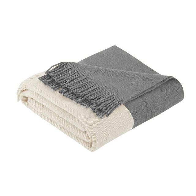 INK+IVY Stockholm Color Block Faux Cashmere Ultra Soft Cozy With Fringe Tassels Throw Blanket For Couch, Bed, 50"x60", Grey/Ivory