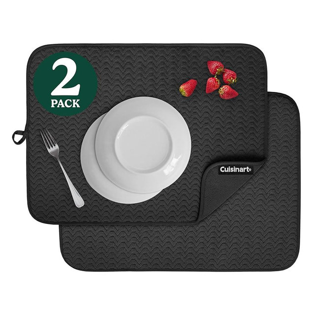 Cuisinart Dish Drying Mats for Kitchen Counter - (2) 18" x 24" Ultra Absorbent Dish Drying Mat XL - Foldable, Machine Washable, Fast Drying Dish Mat (Geostripe)
