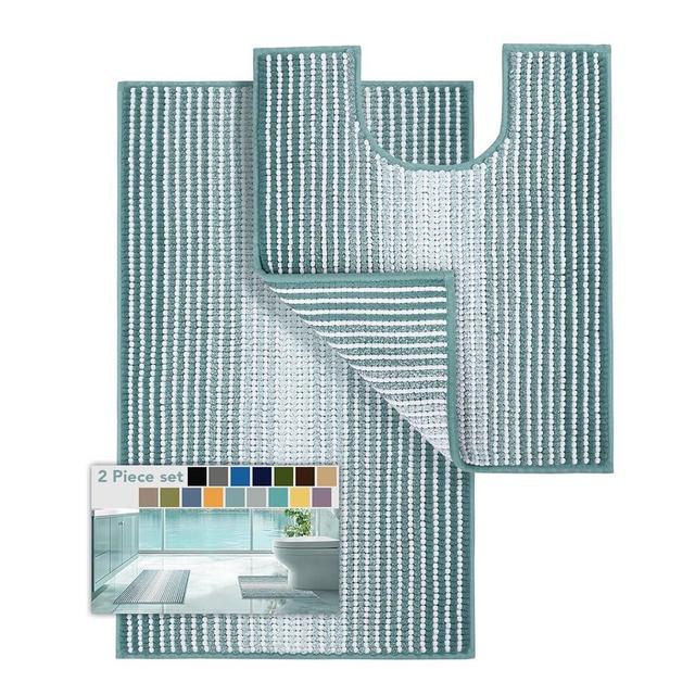 Bathroom Rugs Sets 2 Piece, Toilet Rugs U-Shaped, Contour Bath Mat Rugs Set for Toilet Bathroom, Soft Absorbent Chenille Bath Carpet, Quickly Dry, Washable (Sea Green, 32" x 20" + 24" x 20")