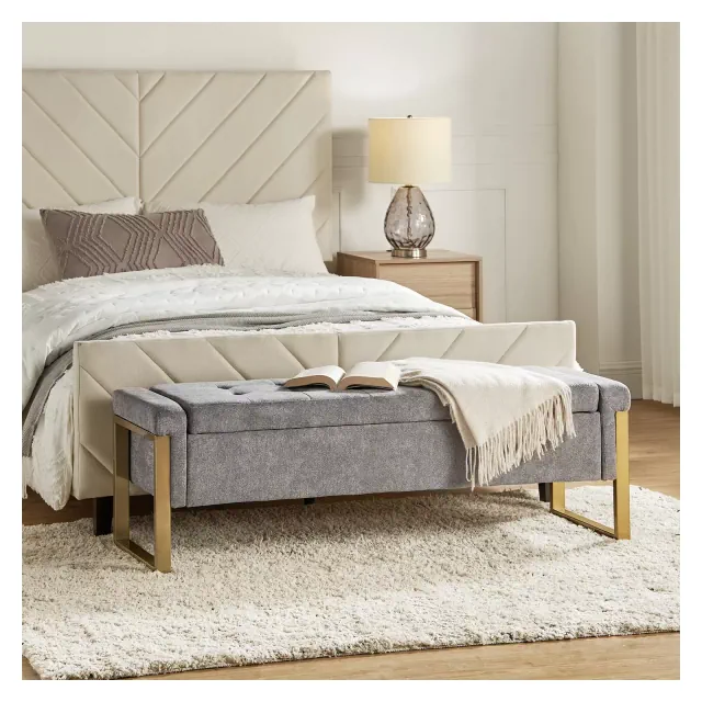 Octavio Modern Upholstered Flip Top Storage Bench with Metal Legs|ARTFUL LIVING DESIGN-GREY