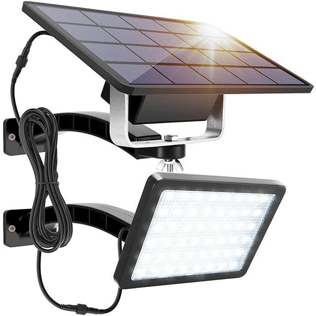 1000 Lumens 48 LED Solar Lights Outdoor Bright JACKYLED Solar Powered Porch Light with 5500mAh Battery, Wall Mount Dusk to Dawn Auto Security Lighting for Front Door Shed Patio Barn Garage (Black)