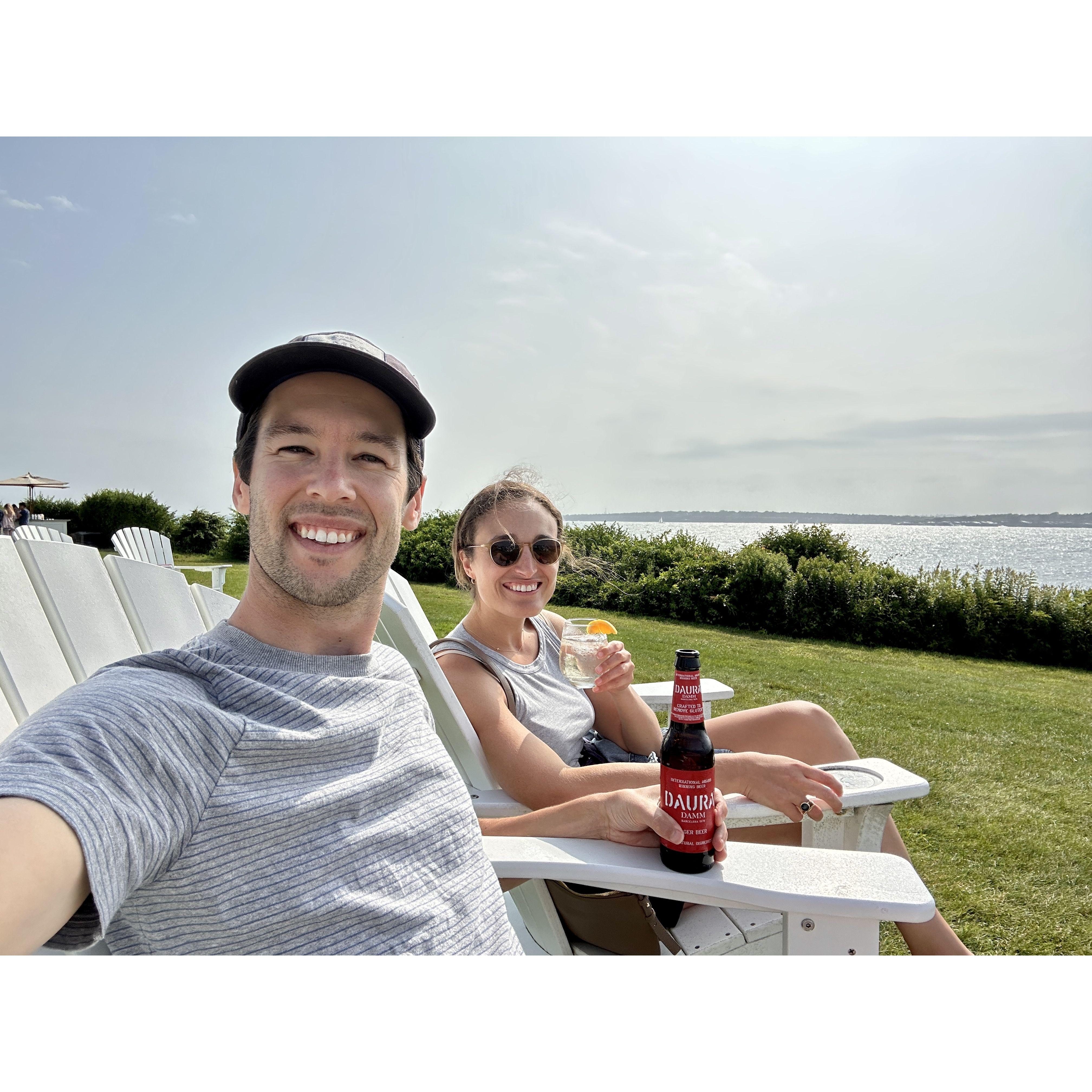 Vic's paradise: sipping a gluten-free beer in Newport, Rhode Island.