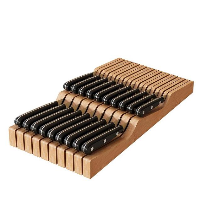 Bamboo Knife Block Holder, In-Drawer Knife Drawer Organizer-Protecting Knife Organizer Block Holds Up To 19 Knives（Not Included）