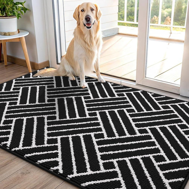 OLANLY Indoor Door Mat, 40x32 Inch, Dirt Resistant and Absorbent, Non-Slip Rubber Backing Floor Mats, Easy Clean Low-Profile Doormat for Entryway, Front Door, and Inside Entrance, Deep Black