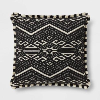 Euro Fringed Jacquard Decorative Throw Pillow Black - Opalhouse™