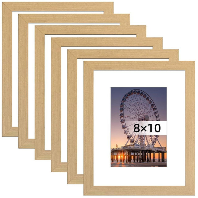 BESCRCL 8x10 Picture Frame Natural Set of 6, Display Pictures 5x7 with Mat or 8x10 Without Mat for Wall Mounting or TableTop