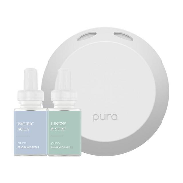 Pura - Smart Home Fragrance Device Starter Set - Pura 4 - Scent Diffuser for Home - Includes Fragrance Aroma Diffuser - Pacific Aqua and Linens & Surf