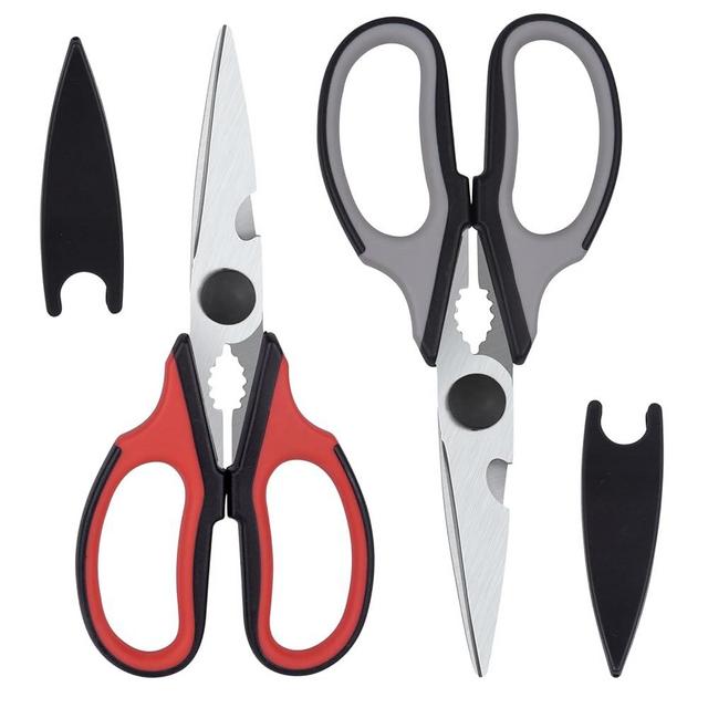 Left Handed Scissors Kitchen Shears, Kitchen Scissors All Purpose Heavy Duty Meat Scissors Poultry Shears,Safe Food Cooking Scissors Stainless Steel Utility Scissors, 2-Pack (Black/Red, Black/Gray)