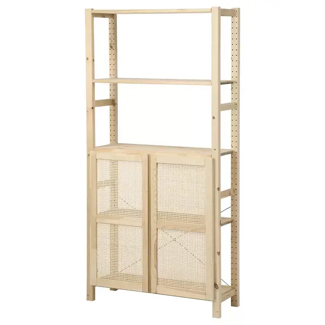 IVAR Shelf unit with doors, pine35x11 3/4x70 1/2 "