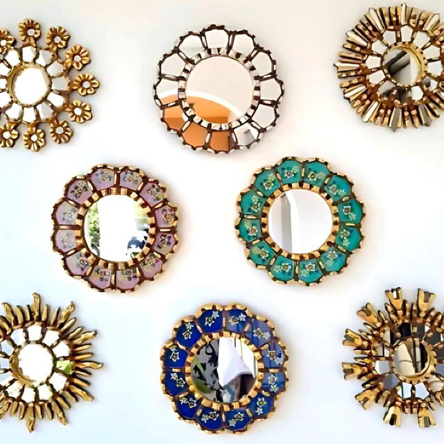 Hand-Painted Peruvian Mirror 13" – Boho Wall Art for Entryway, Gift or Living Room | Reflective home decor | Colorful Andean Accent Mirror
