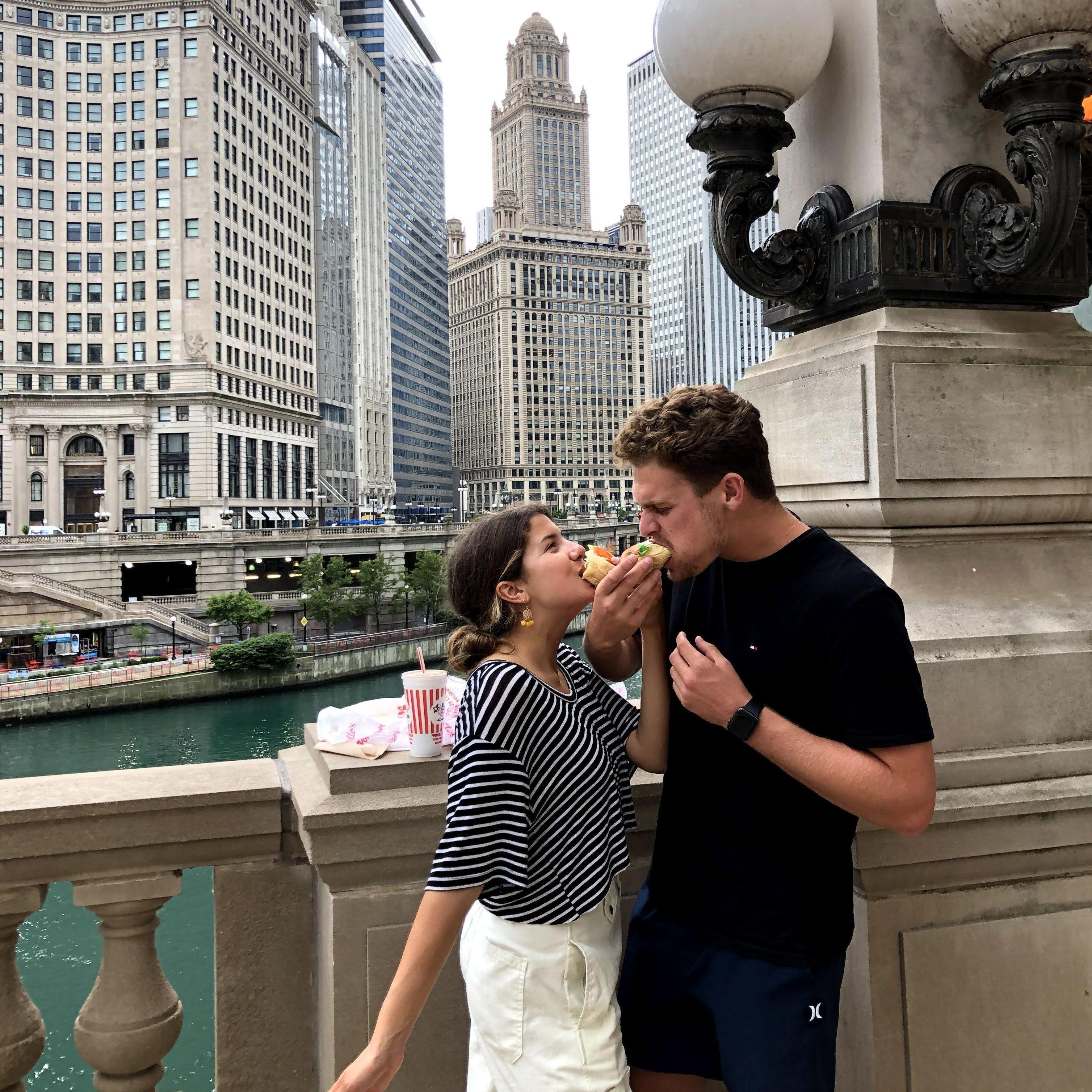 Hot Dogs in Chicago! We loved eating all the fun foods in the big cities!