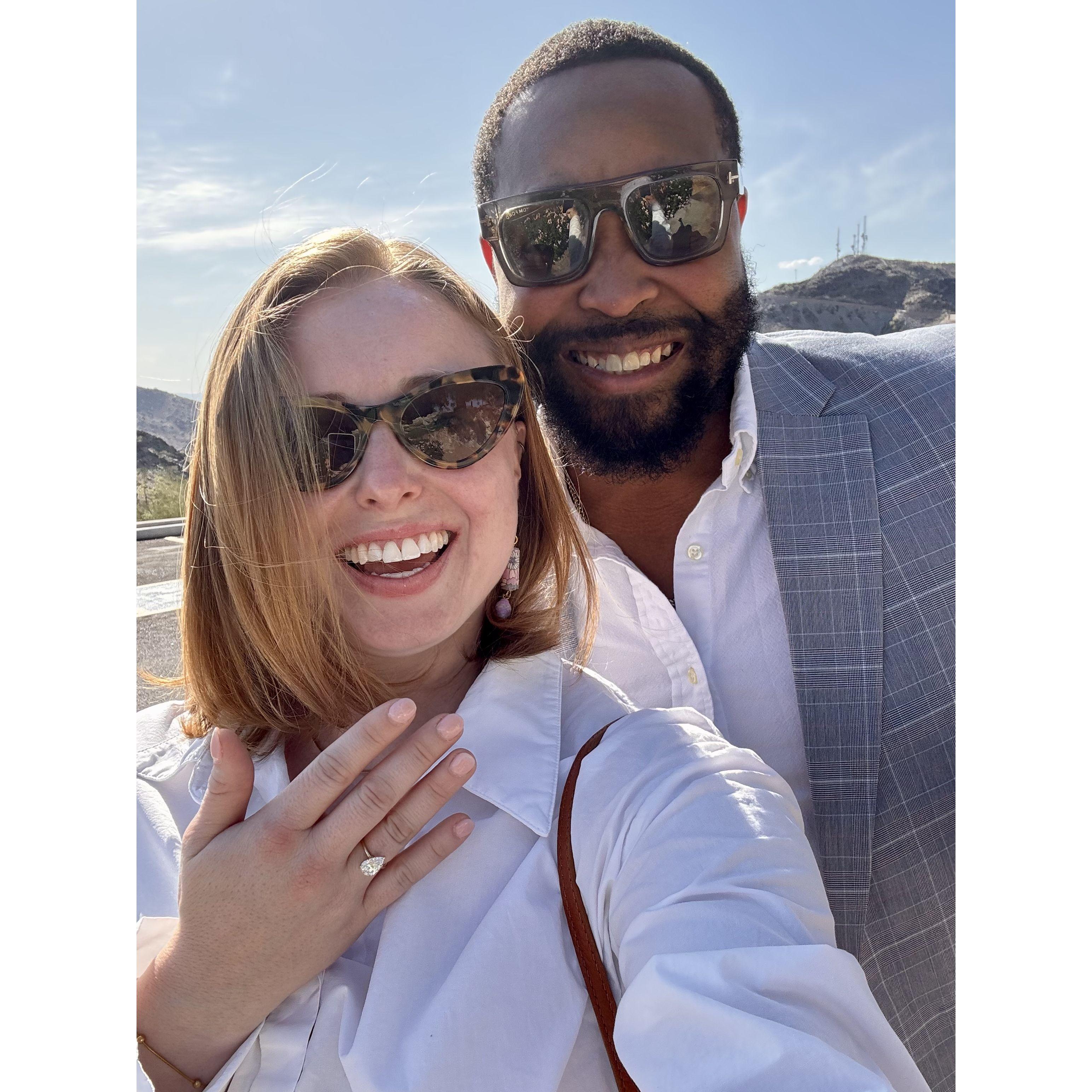 Our first pic as an engaged couple! Rashad proposed on top of a mountain in Phoenix at our favorite restaurant
