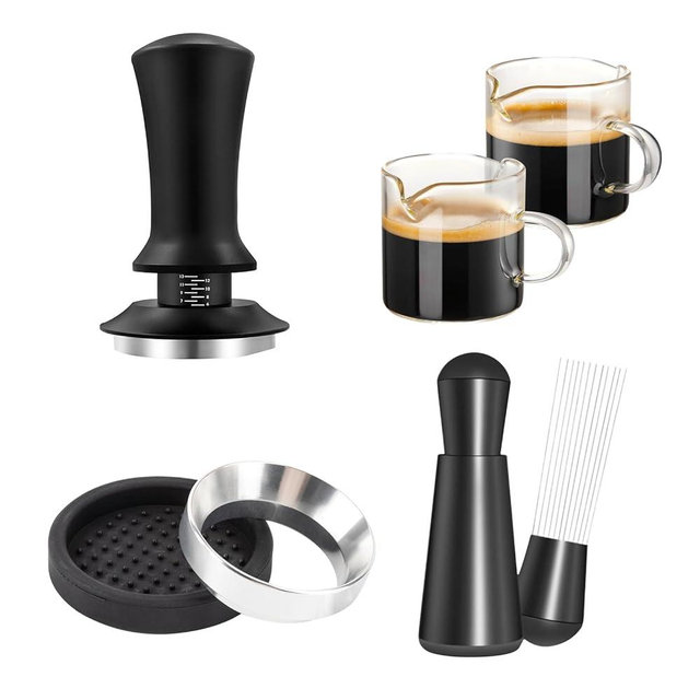 54mm Espresso Accessories Kit - 53mm Tamper Suitable for 54mm bottomless portafilter and 4 OZ Espresso Cups Set of 2 - WDT Tool Dosing Funnel Espresso Machine Accessories Distribution Tool