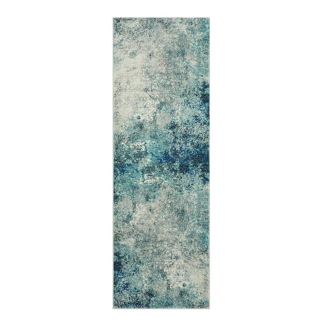 Lahome Modern Abstract Hallway Runner Rug 8ft, Washable 2x8 Rug Runners for Hallways Non Slip, Soft Bathroom Kitchen Runner Non Skid Carpet Runner for Entryway Laundry Bedroom RV, Blue/Grey