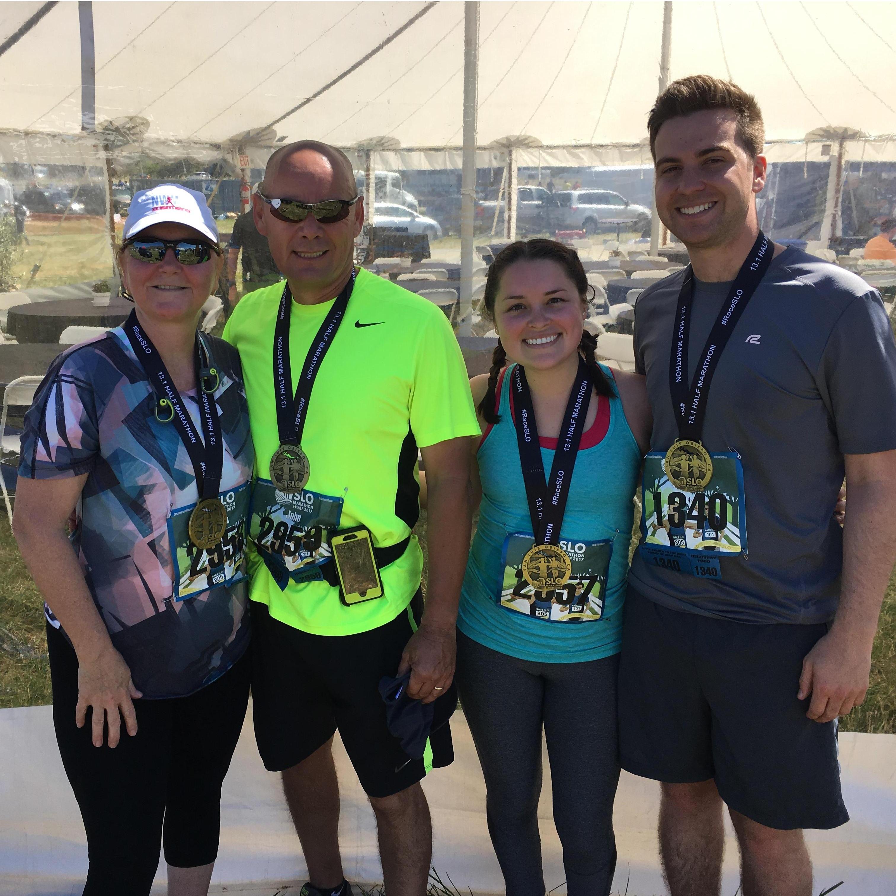 SLO Half Marathon finishers with Kayla's parents, April 2017