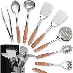 Home Hero Stainless Steel Kitchen Utensils Set - Wood Handle Nonstick Stainless Steel Cooking Utensils Set - Heat Resistant Kitchen Essentials & Metal Kitchen Gadgets (Silver & Wood)