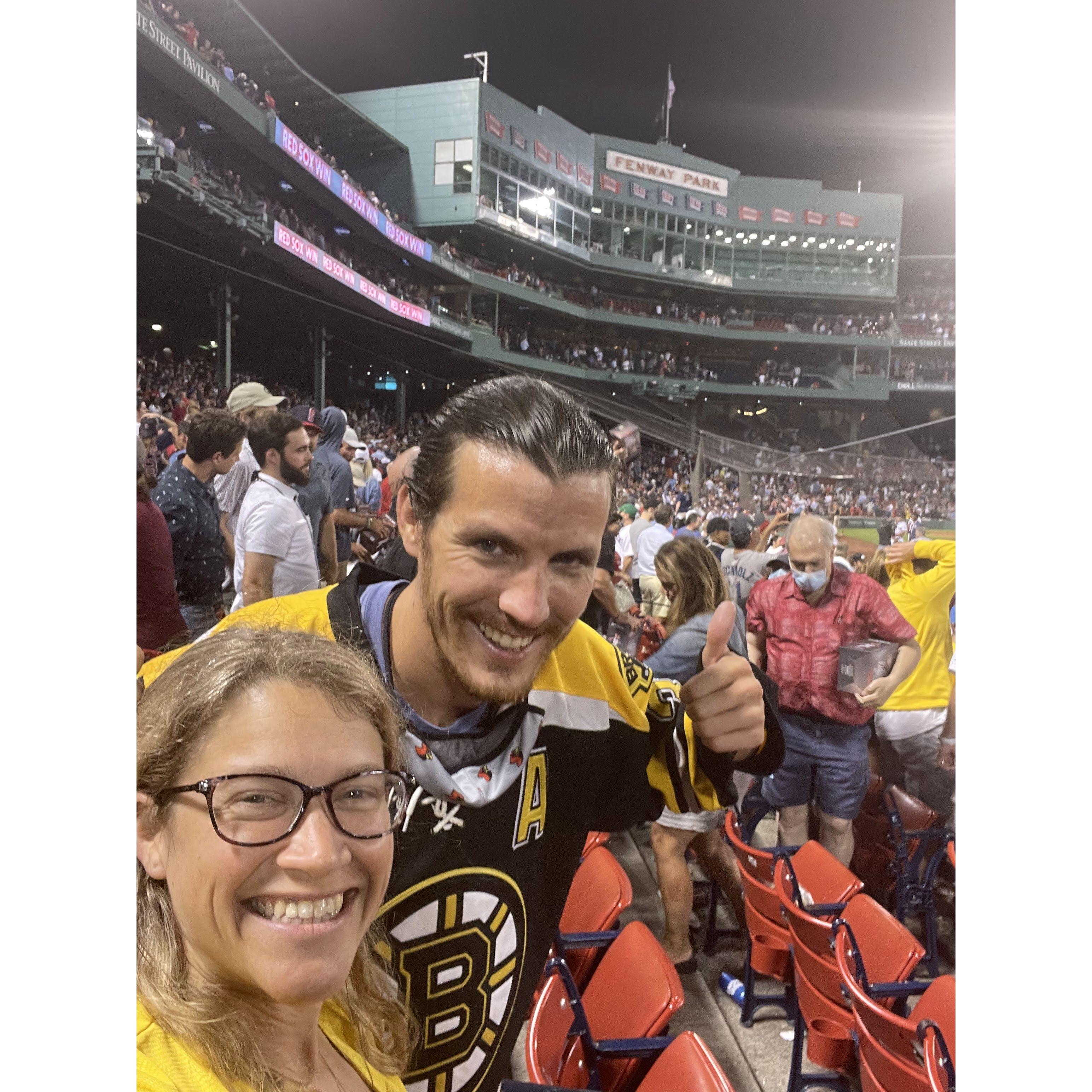 The first time we ever hung out alone.. Haley's boss had some redsox tickets. We were very clear on the fact that we were going to the game as friends.