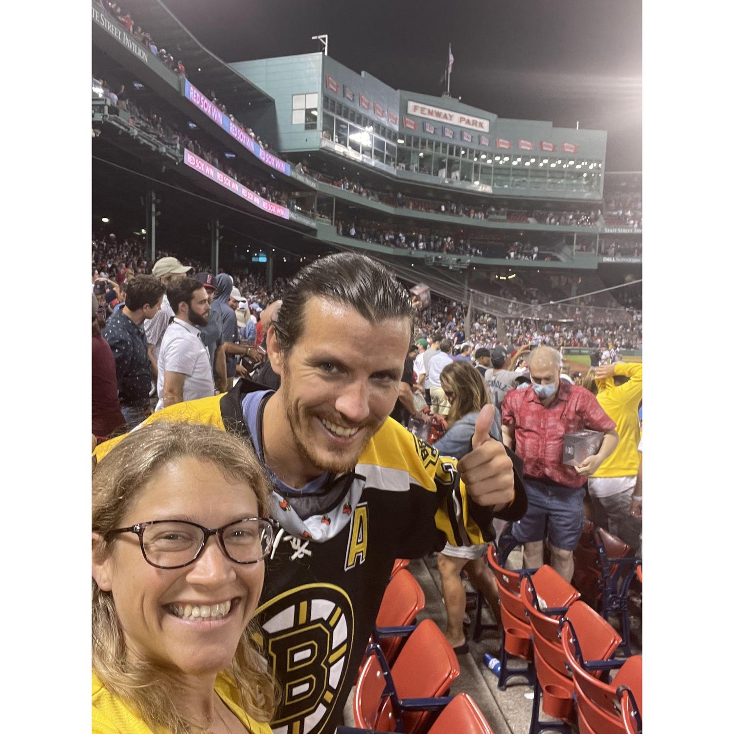 The first time we ever hung out alone.. Haley's boss had some redsox tickets. We were very clear on the fact that we were going to the game as friends.