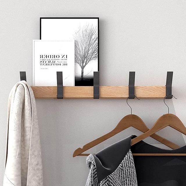 KooNiosio Coat Hook Rack Wall Mounted Coat Rack-5 Double Hook,Aluminum,Metal Coat Hook Rail for Coat Hat Towel Robes, Wooden Coat Hooks (Black 2PCS)