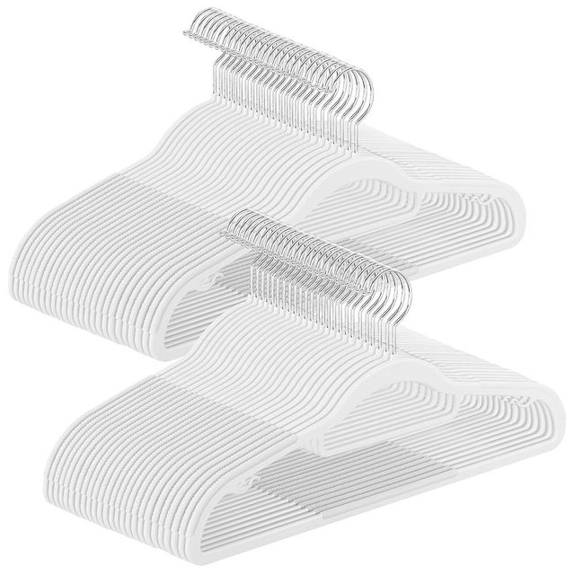 SONGMICS Pack of 50 Coat Hangers, Heavy-Duty Plastic Hangers with Non-Slip Design, Space-Saving Clothes Hangers, 0.2 Inches Thickness, 360° Swivel Hook, 16.5 Inches Wide, White UCRP20WT50