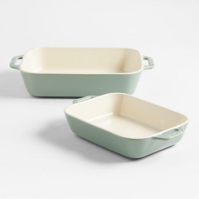 Staub ® 2-Piece Eucalyptus Green Ceramic Baking Dish Set (Color: Eucalyptus Green)