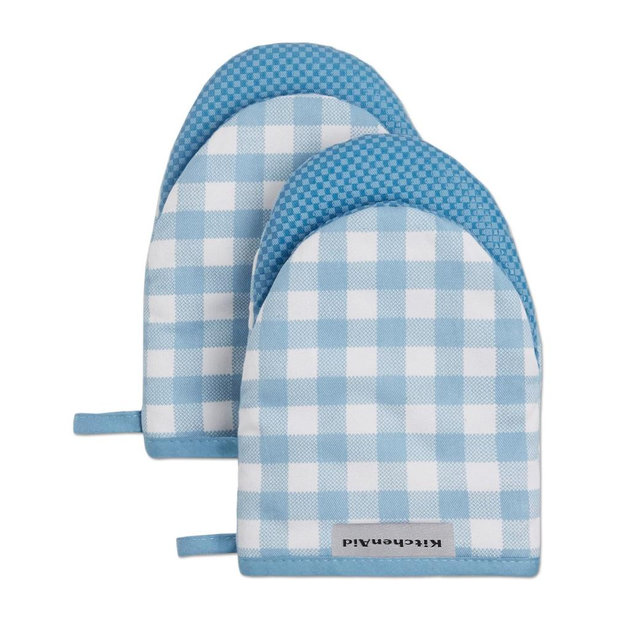 KitchenAid Gingham Mini Oven Mitt 2-Pack Set, Blue Velvet