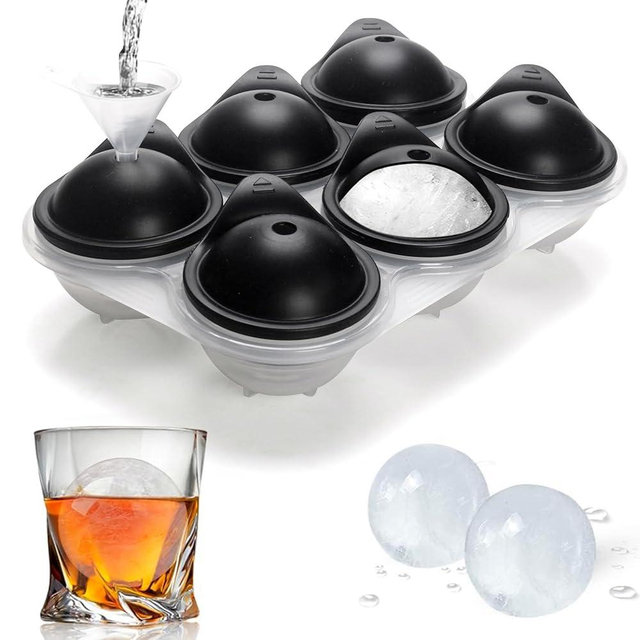 Ice Ball Maker, witice Reusable 2.5 Inch Ice Cube Trays, Easy Release Silicone Round Ice Sphere Tray with Lids & Funnel for Whiskey, Cocktails & Bourbon Black (6 Round)