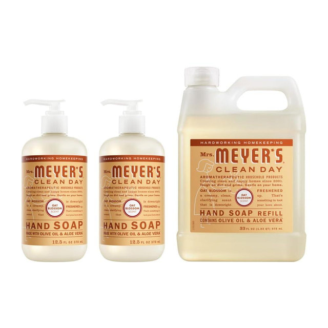 Mrs. MEYER'S CLEAN DAY Liquid Hand Soap Variety Pack(Oat Blossom) – 12.5 Fl Oz x 2 + 33 Fl Oz Refill, 1 CT