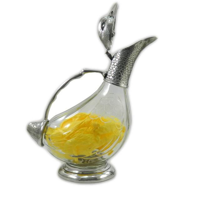 wine Decanter jug in pewter and glass. height 29 cm.per wine