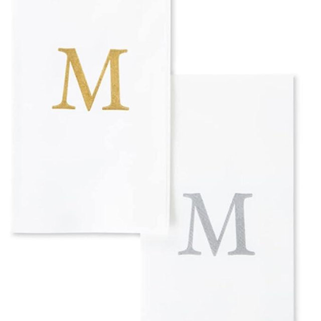 AH AMERICAN HOMESTEAD Lettered Disposable Hand Towels - Monogrammed Paper Hand Towels for Wedding, Guest Bathroom & Kitchen - Disposable Decorative Monogram Napkins - Set of 25 - Gold Letter M