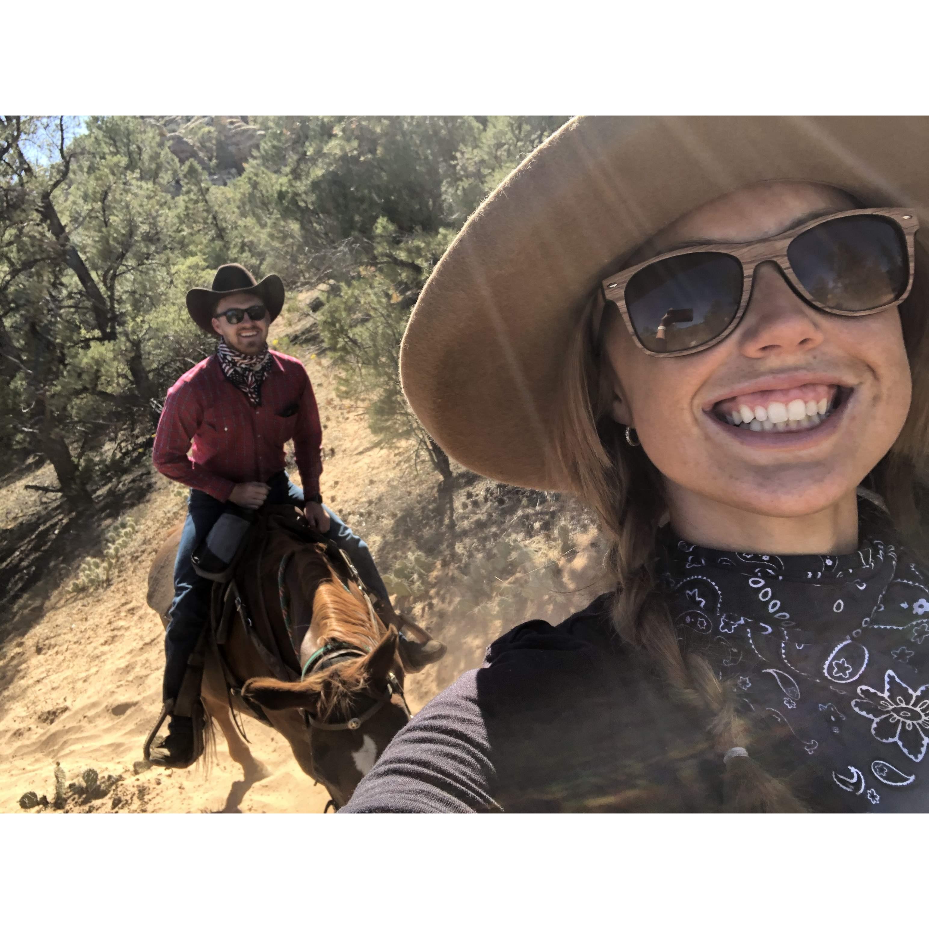 Horseback riding with the Lawrences in Utah. Jordan stayed in the back of the pack to catch the slackers.