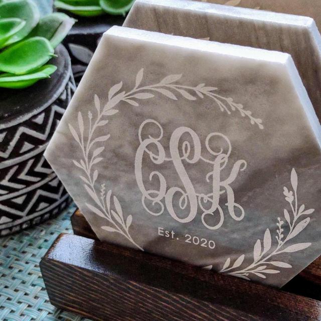 Personalized Monogram Gray Hexagon Marble...