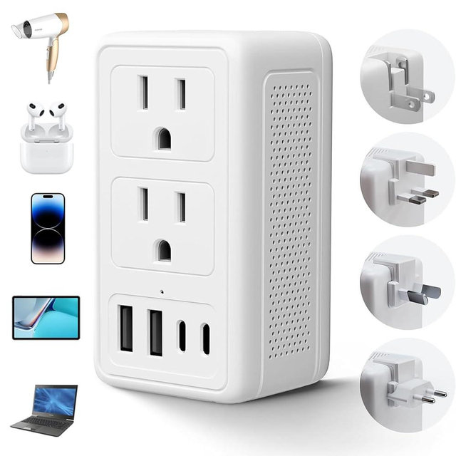 Mapambo 2000W 220V to 110V Voltage Converter US to Europe, Power Converter European Travel Converter for Hair Dryer, Power Converter Adapter Combo with Type C USB A for 150+ Countries (White)