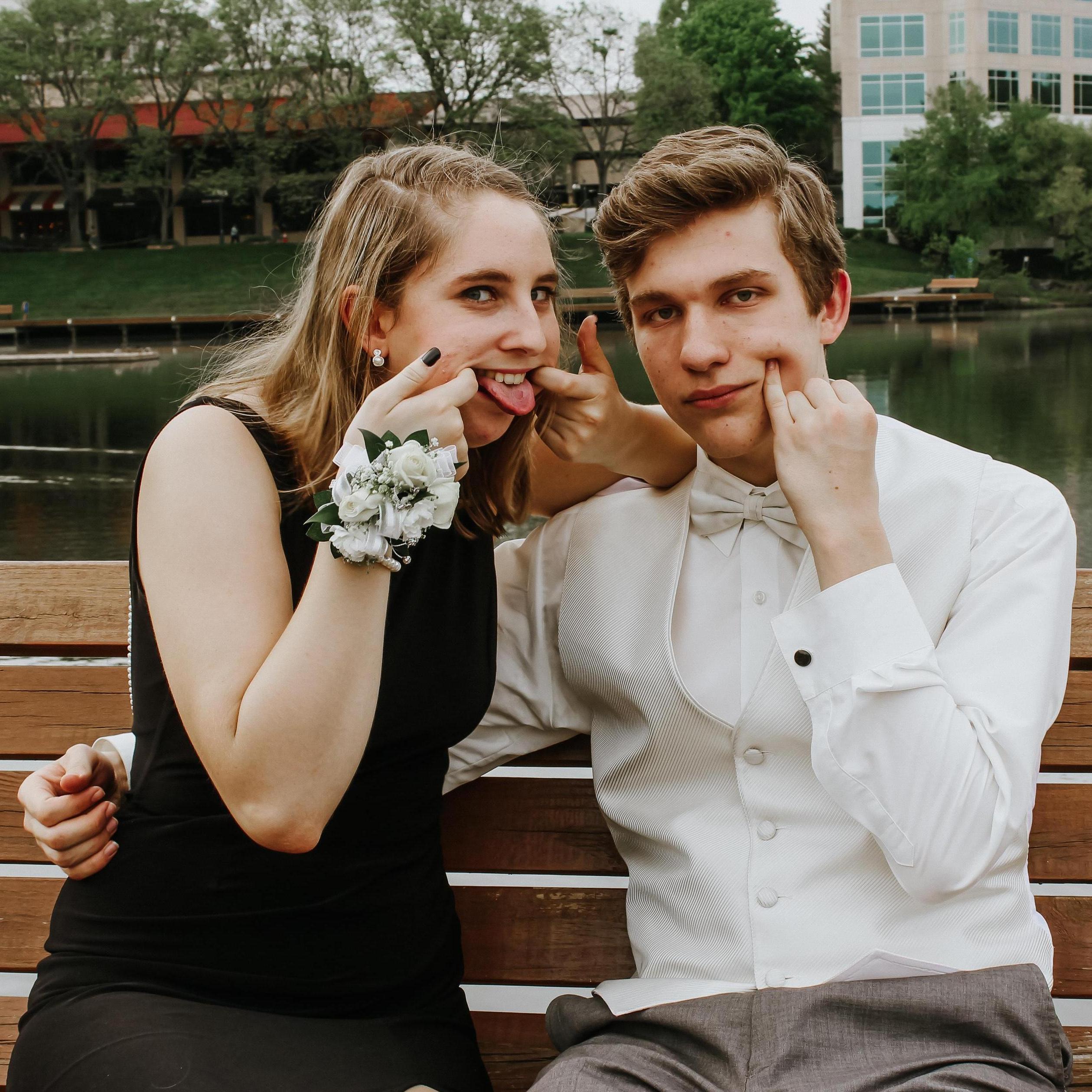 Prom photo on the bench where Jeremy first asked Malone out, April 2017