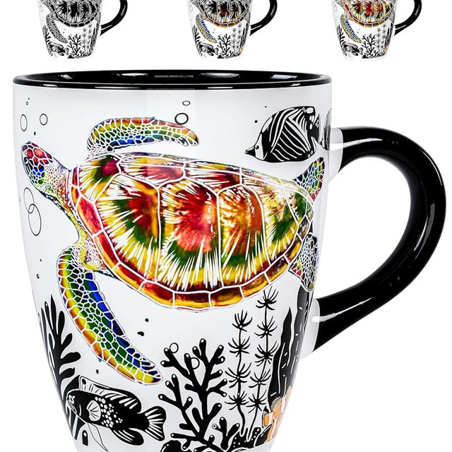 Color Changing Sea Turtle Coffee Mug 12oz – Heat Sensitive Ceramic Cup with Ocean Reef & Coral Design, Coastal Beach Theme Mug, Unique Christmas Holiday Birthday Gift for Turtle Lovers, Men & Women
