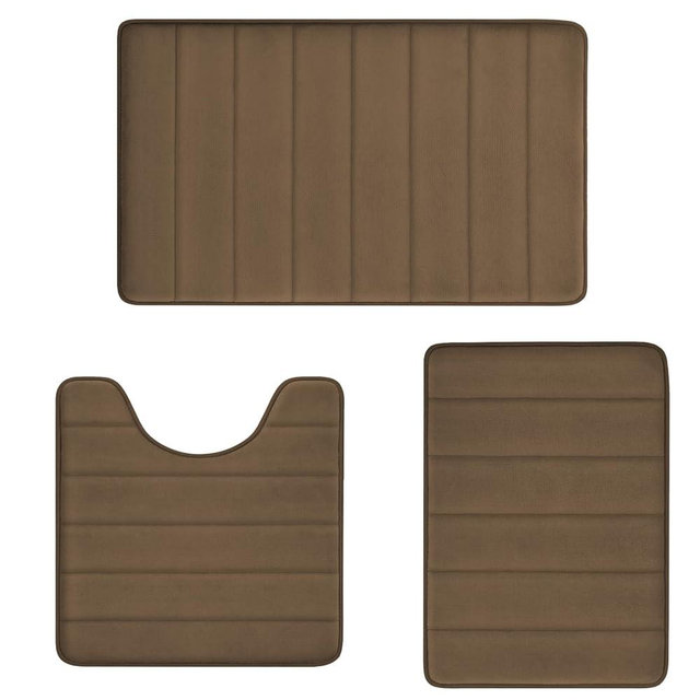 RUN HELIX Brown Bathroom Rugs Memory Foam Bath Mat Set 3 Piece Non-Slip Bath Rugs, Absorbent Shaggy Mats, Machine Wash,Perfect Plush Mats, Bathroom Carpets Set with U-Shaped Toilet Mat-Bedroom Rug