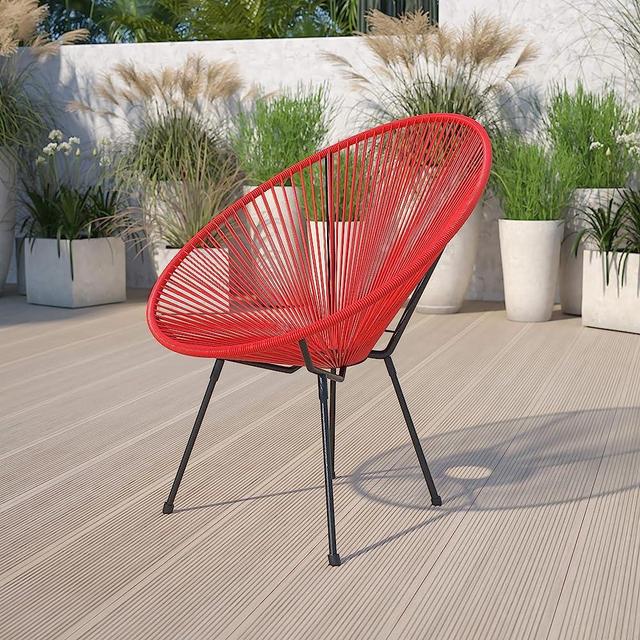 EMMA + OLIVER Red Papasan Bungee Lounge Chair