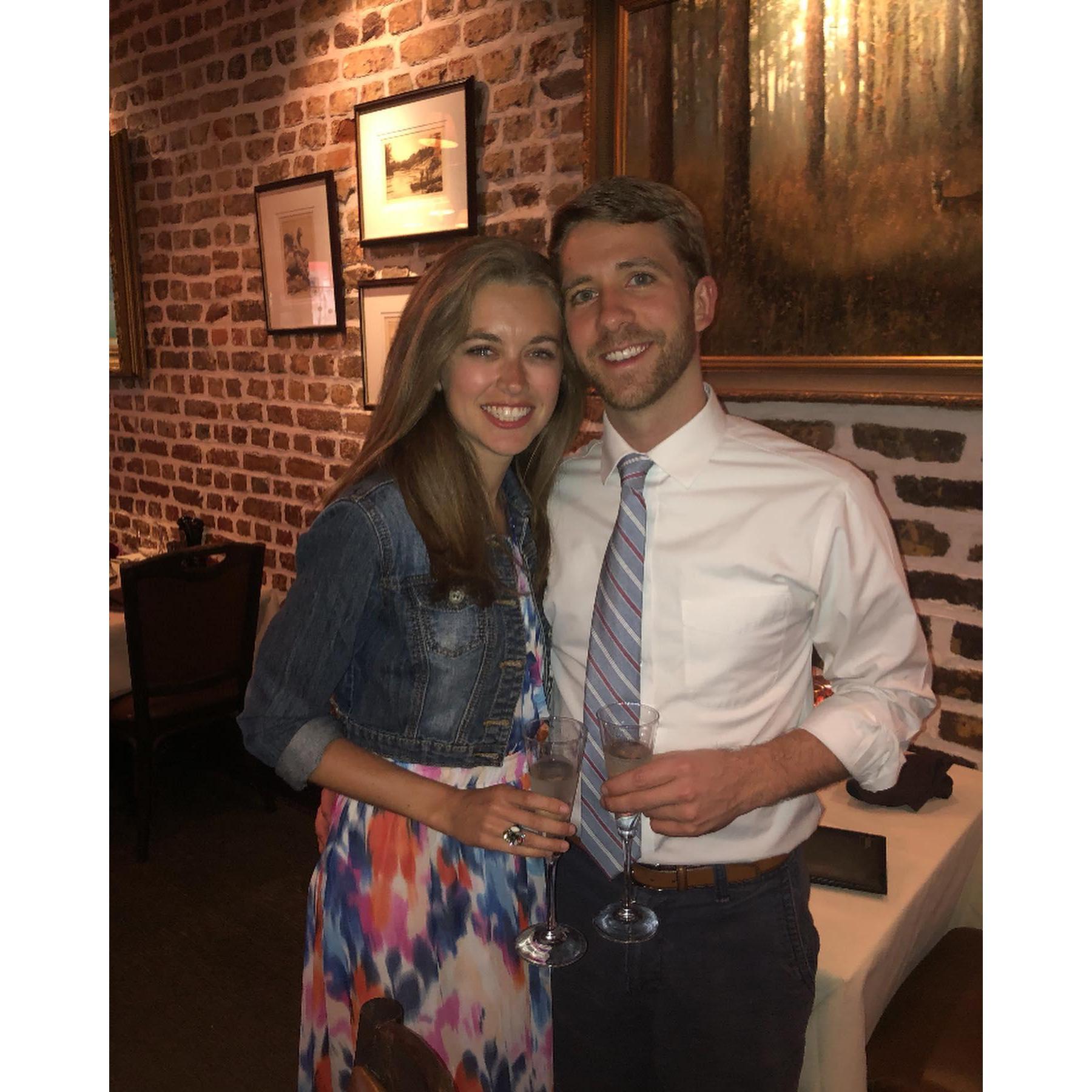 This was a special night! We went to Hall's in Charleston to celebrate Match Week. The staff was so kind to us and got us this champagne. That following Friday, we found out we were moving to Fargo!