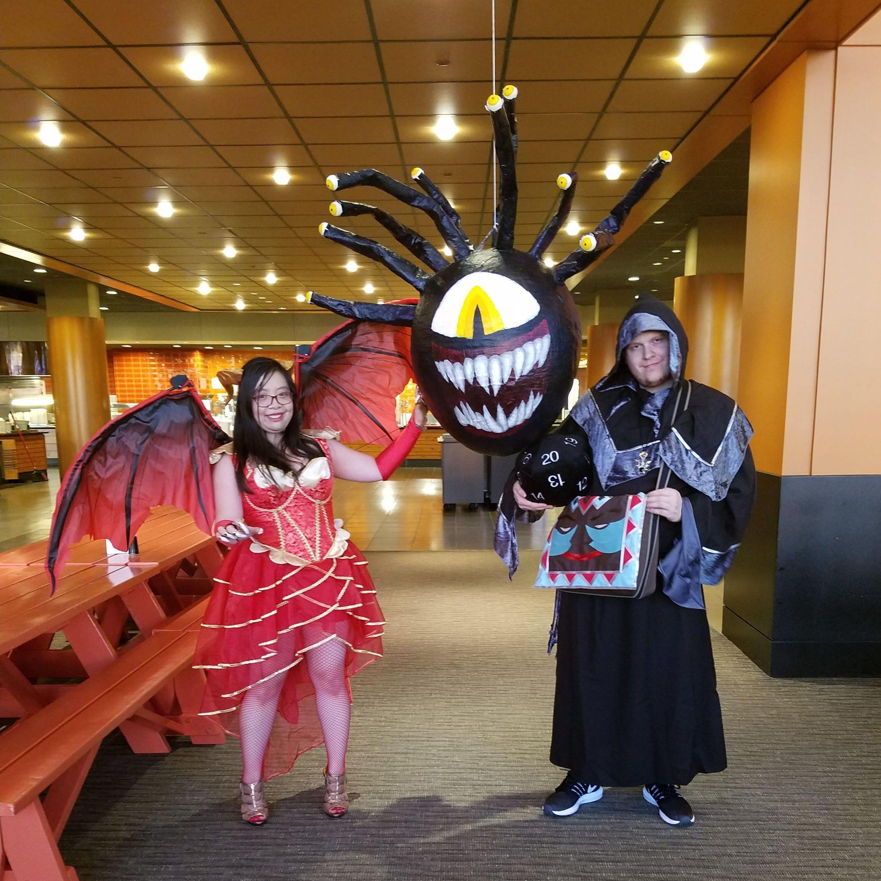 "Roll for initiative!"
(The bride made this paper-mache Beholder, too!)