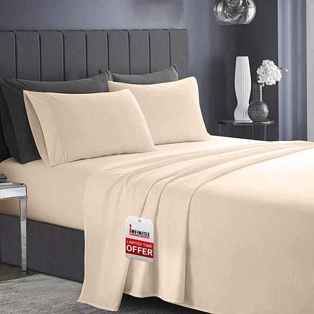 Premium Beige Queen Sheets Set - 1800 TC Series 4 Piece Bed Sheets - Soft Brushed Microfiber Fabric - 16 Inches Deep Pockets Sheets Wrinkle Free & Fade Resistant by Infinitee Xclusives