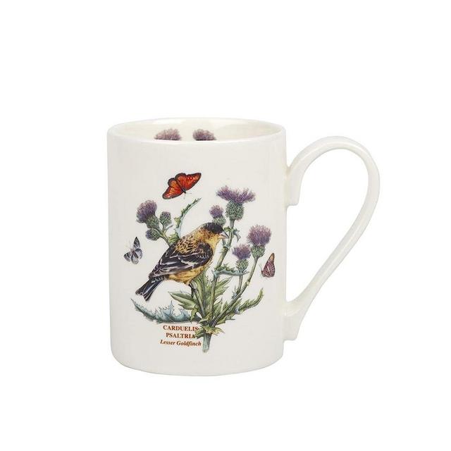 Portmeirion Botanic Garden Birds Collection Coffee Mug | 12 Ounce | Lesser Goldfinch Motif | Fine Earthenware | Large Latte Mug with Handle | Dishwasher, Microwave, Freezer and Oven Safe